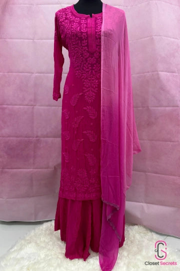 Viscose Georgette Solid 4pc Suit Set - Pink | Closetsecrets