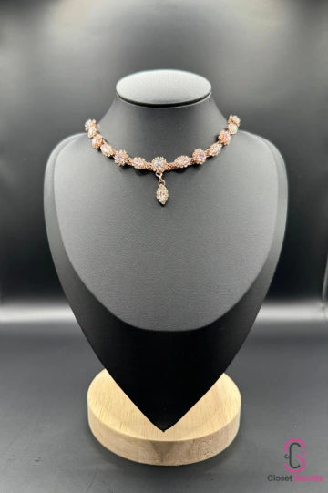 Light Pink Floral Necklace with Teardrop Pendant - NL 14  | Closetsecrets