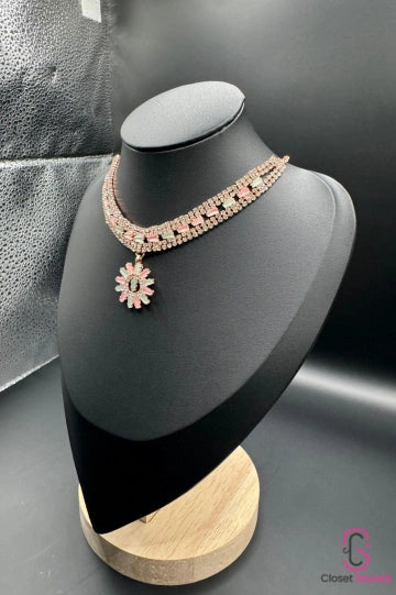 Rosegold Pastel stone choker with floral pendant NL 13 | Closetsecrets