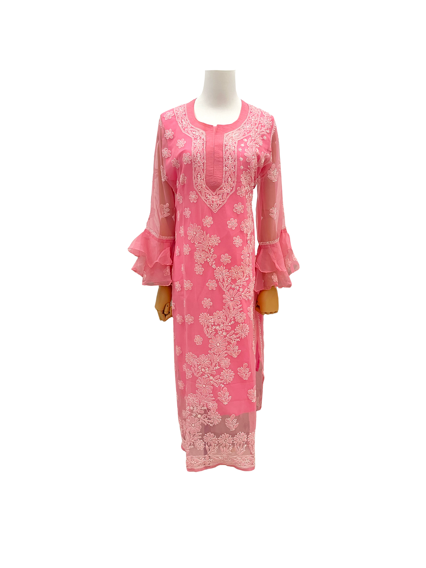 Straight Kurti with Bell Sleeves Pink