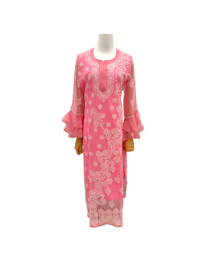 Straight Kurti with Bell Sleeves Pink