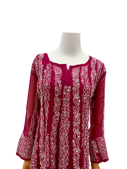 Georgette Full Length Kurti Red