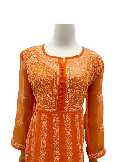 Georgette Anarkali all over work Orange