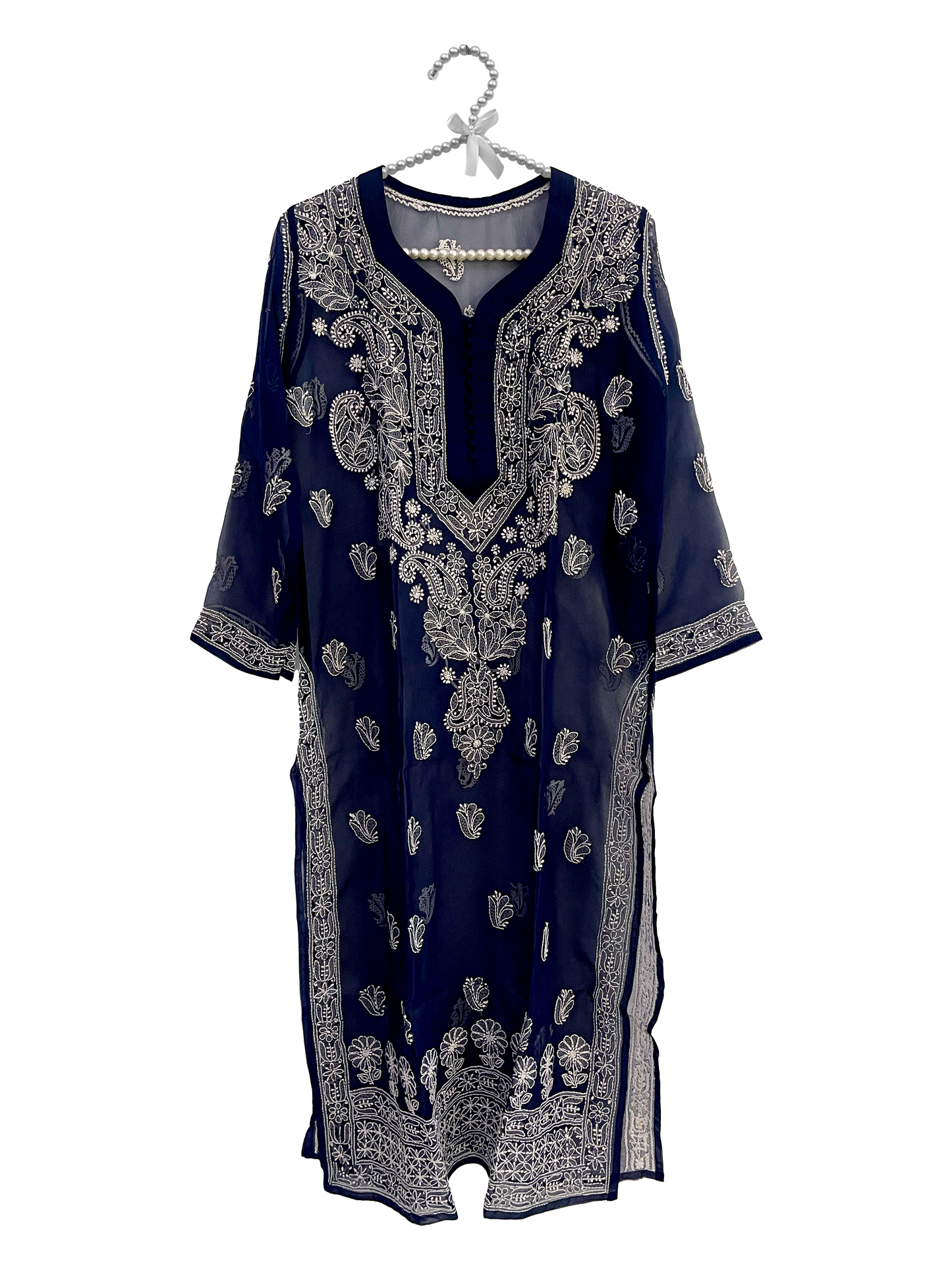 Gala Daman Straight Long Georgette Kurti  Dark Blue