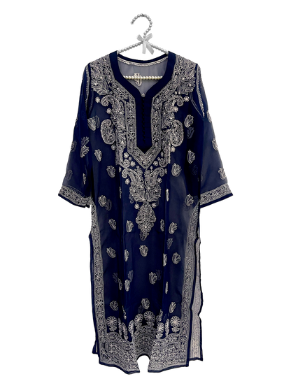 Gala Daman Straight Long Georgette Kurti  Dark Blue