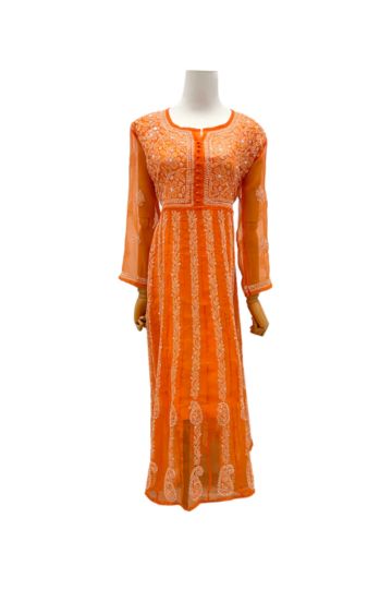 Georgette Anarkali all over work Orange