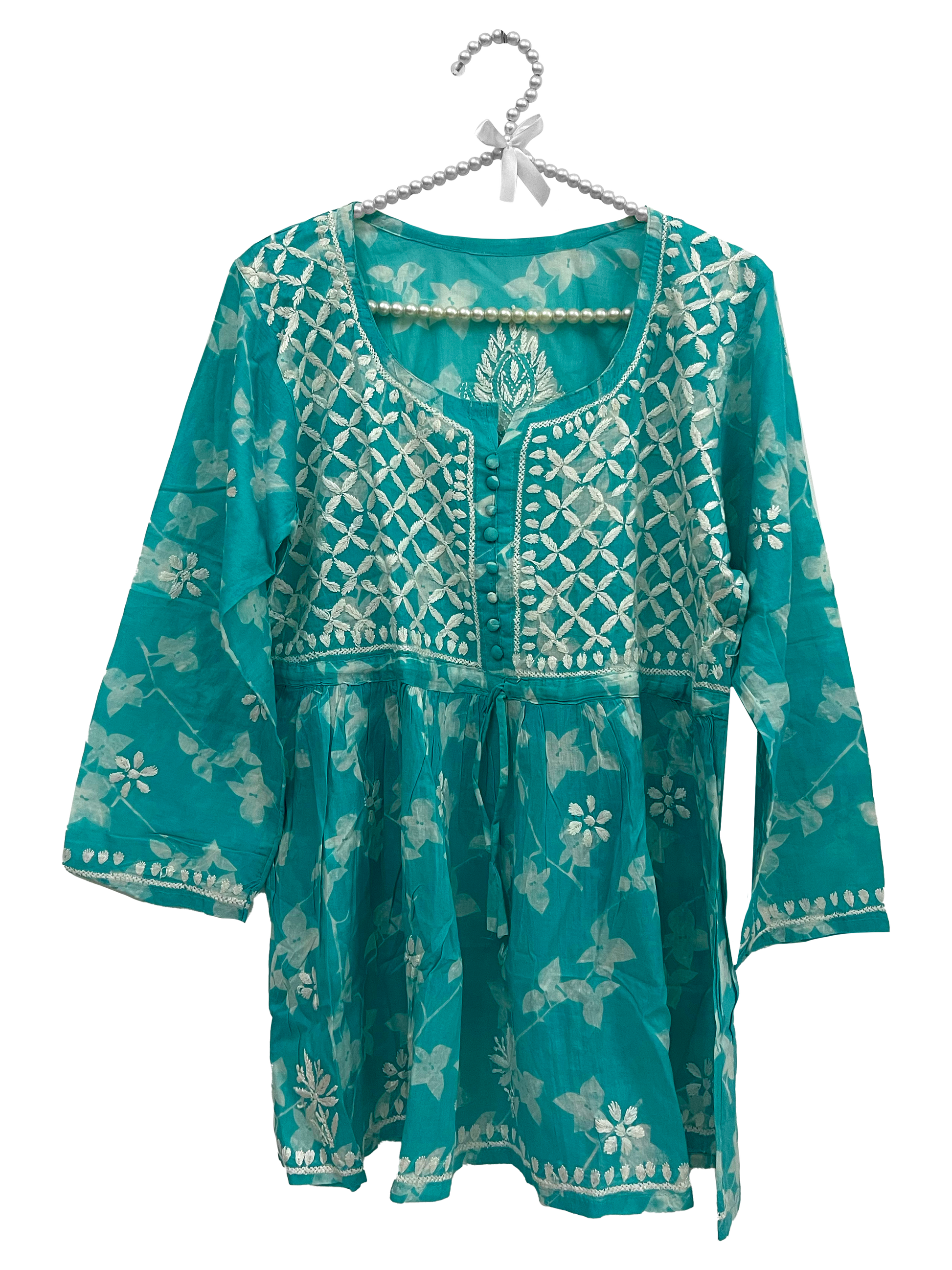 Mulmul cotton short kurti Light Blue