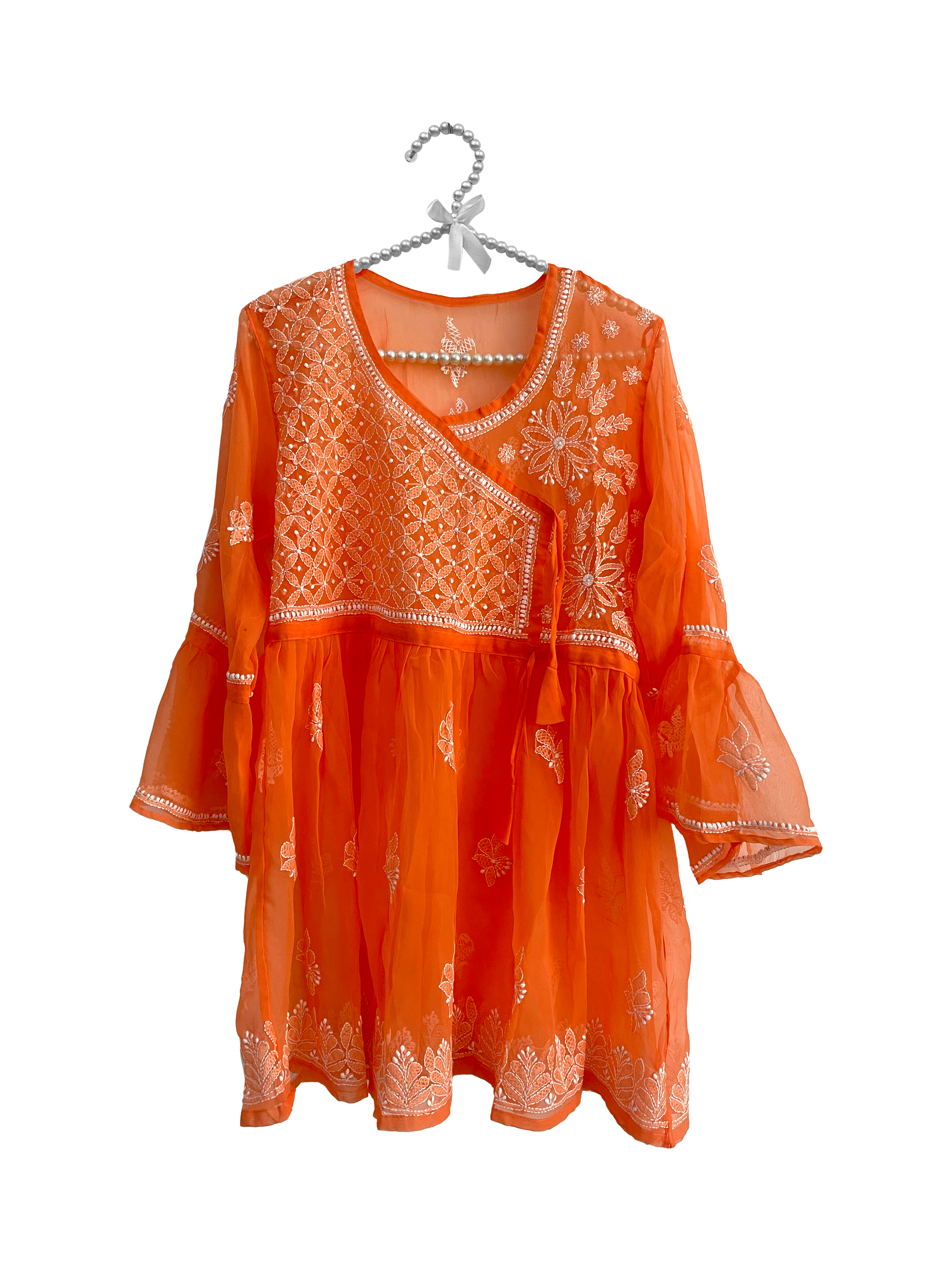 Angrakha Style Short Kurti in (Georgette) Orange