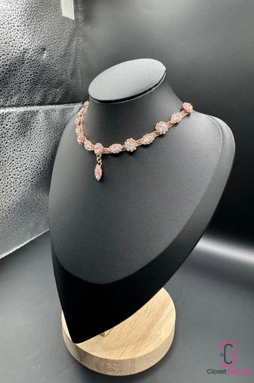 Light Pink Floral Necklace with Teardrop Pendant - NL 14  | Closetsecrets