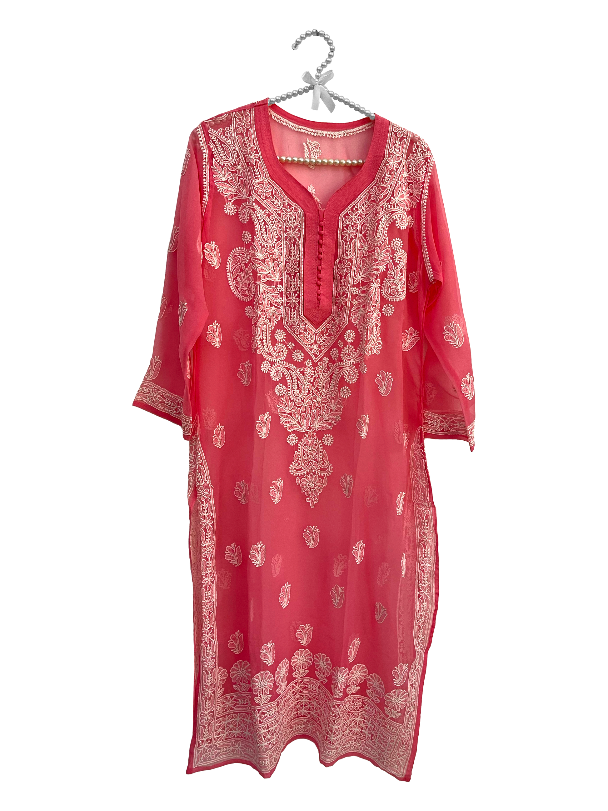 Gala Daman Straight Long Georgette Kurti Pink