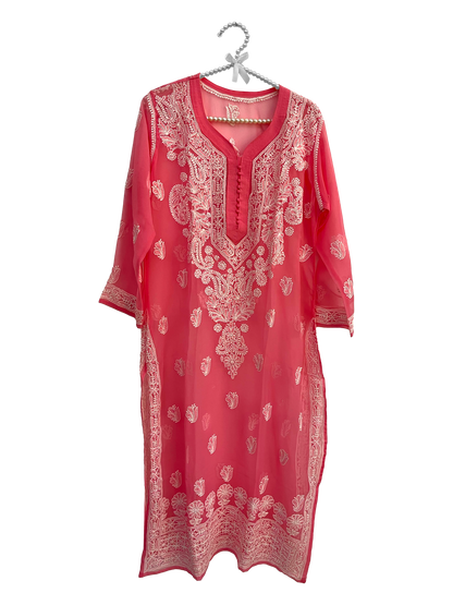 Gala Daman Straight Long Georgette Kurti Pink