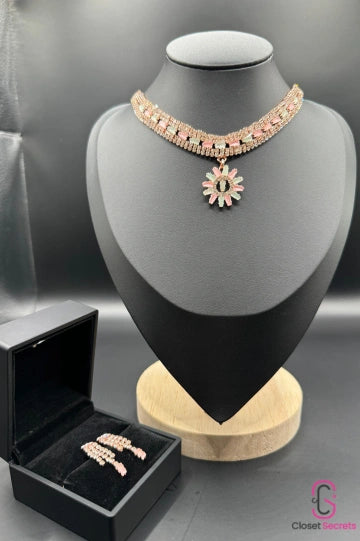 Rosegold Pastel stone choker with floral pendant NL 13 | Closetsecrets