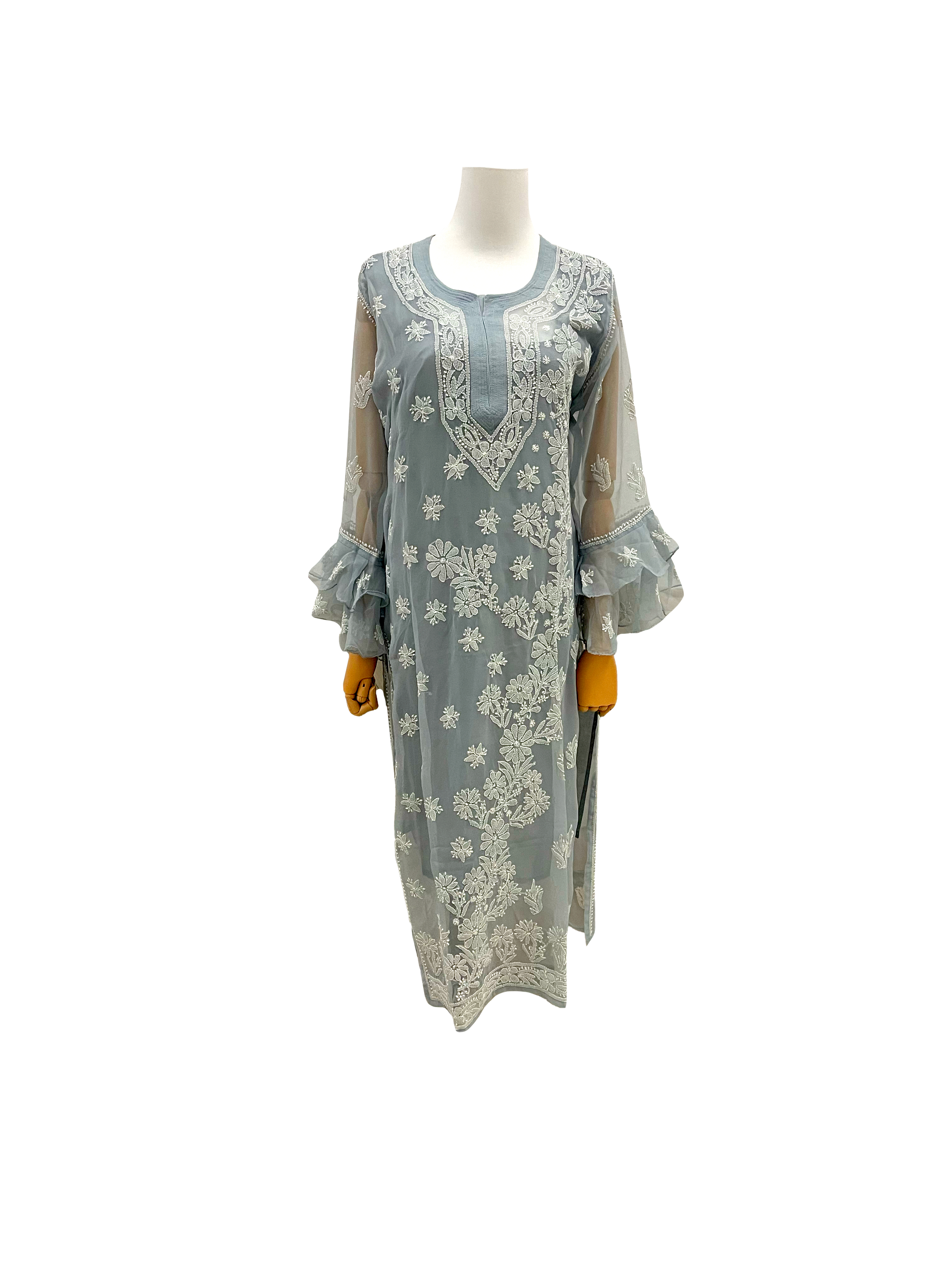 Straight Kurti with Bell Sleeves Grey