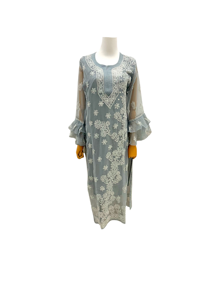 Straight Kurti with Bell Sleeves Grey