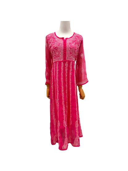 Georgette Anarkali all over work Dark pink