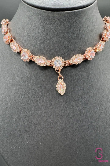 Light Pink Floral Necklace with Teardrop Pendant - NL 14  | Closetsecrets