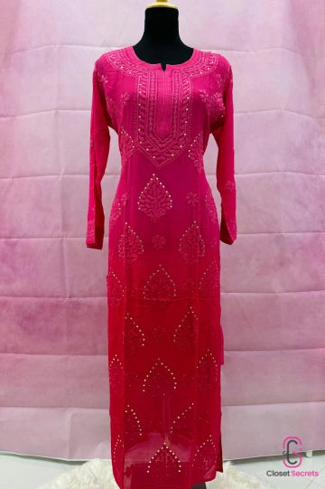 Viscose Georgette Pink 2pc Suit with Vintage Silver Jhumka | Closetsecrets