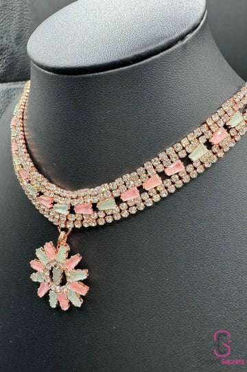 Rosegold Pastel stone choker with floral pendant NL 13 | Closetsecrets