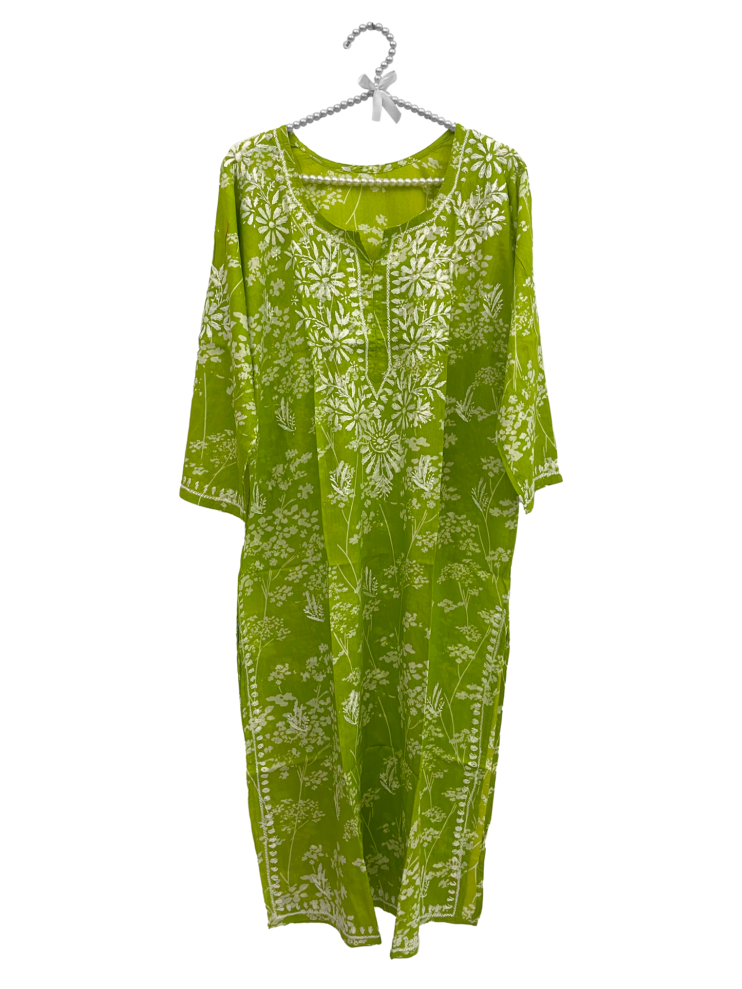 Mulmul Cotton long kurti Light Green