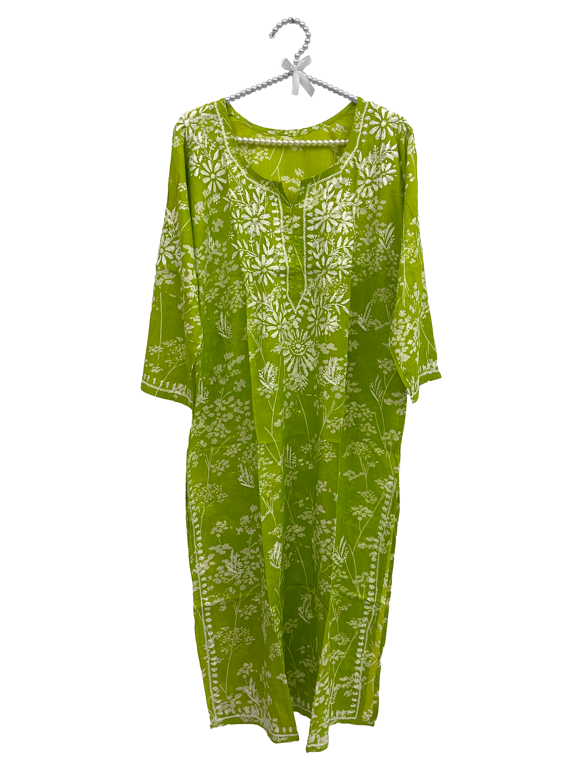 Mulmul Cotton long kurti Light Green