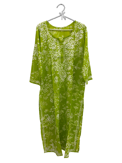 Mulmul Cotton long kurti Light Green