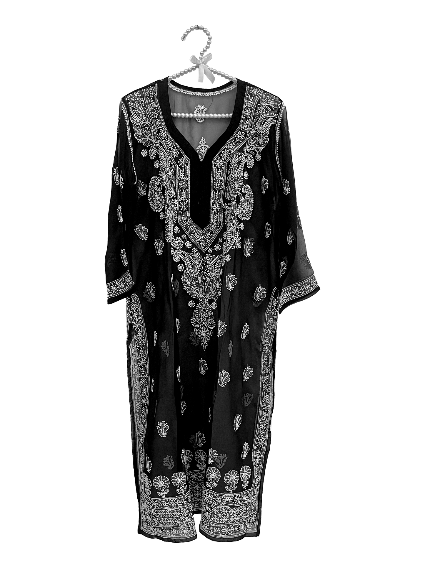 Gala Daman Straight Long Georgette Kurti  Black