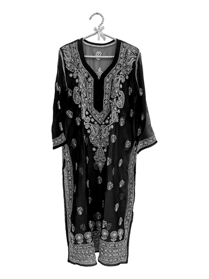 Gala Daman Straight Long Georgette Kurti  Black