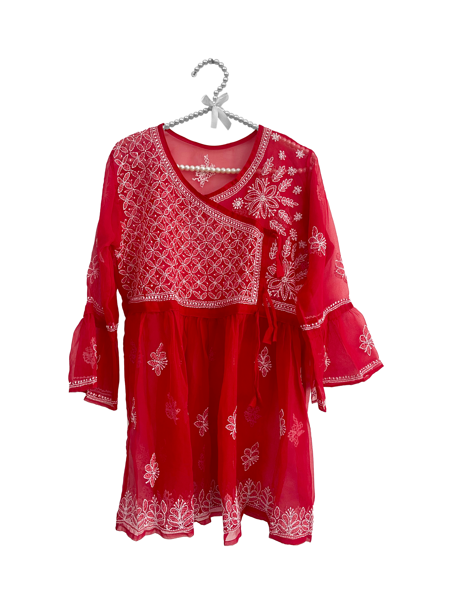 Angrakha Style Short Kurti in (Georgette) Dark pink