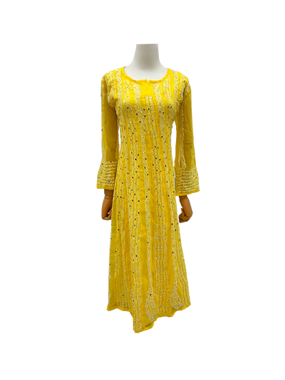 Georgette Full Length Kurti Yellow