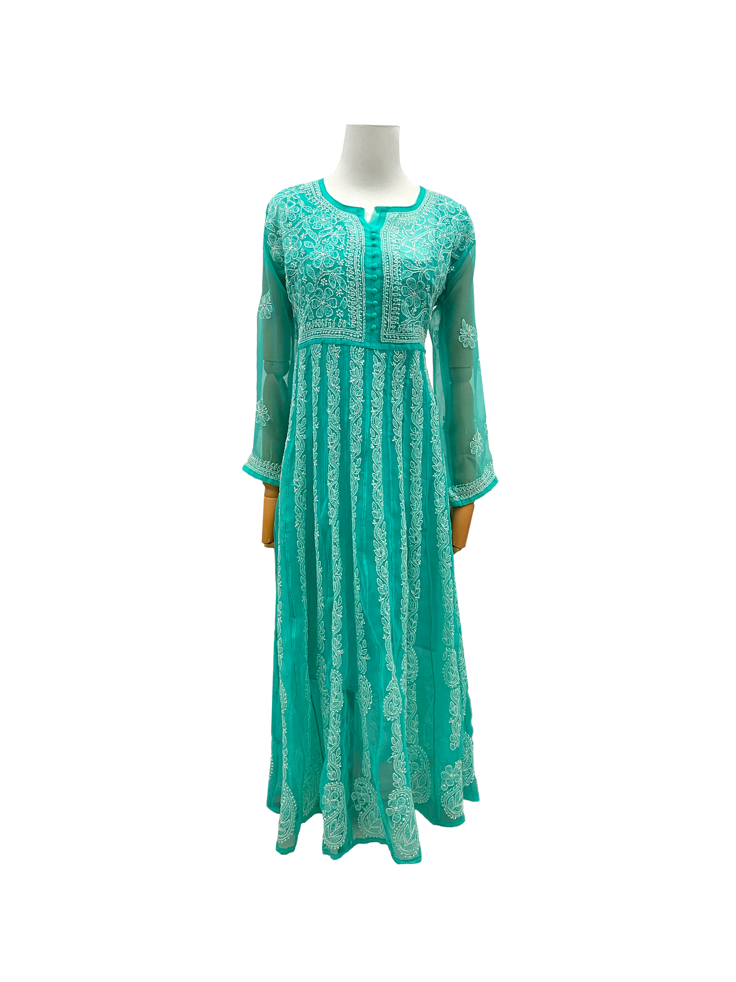 Georgette Anarkali all over work Light Green