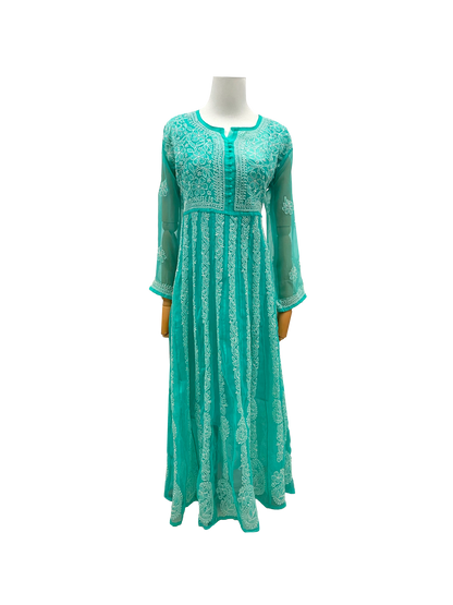 Georgette Anarkali all over work Light Green