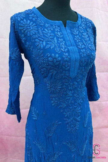 Viscose Georgette Solid 4pc Suit Set - Blue | Closetsecrets