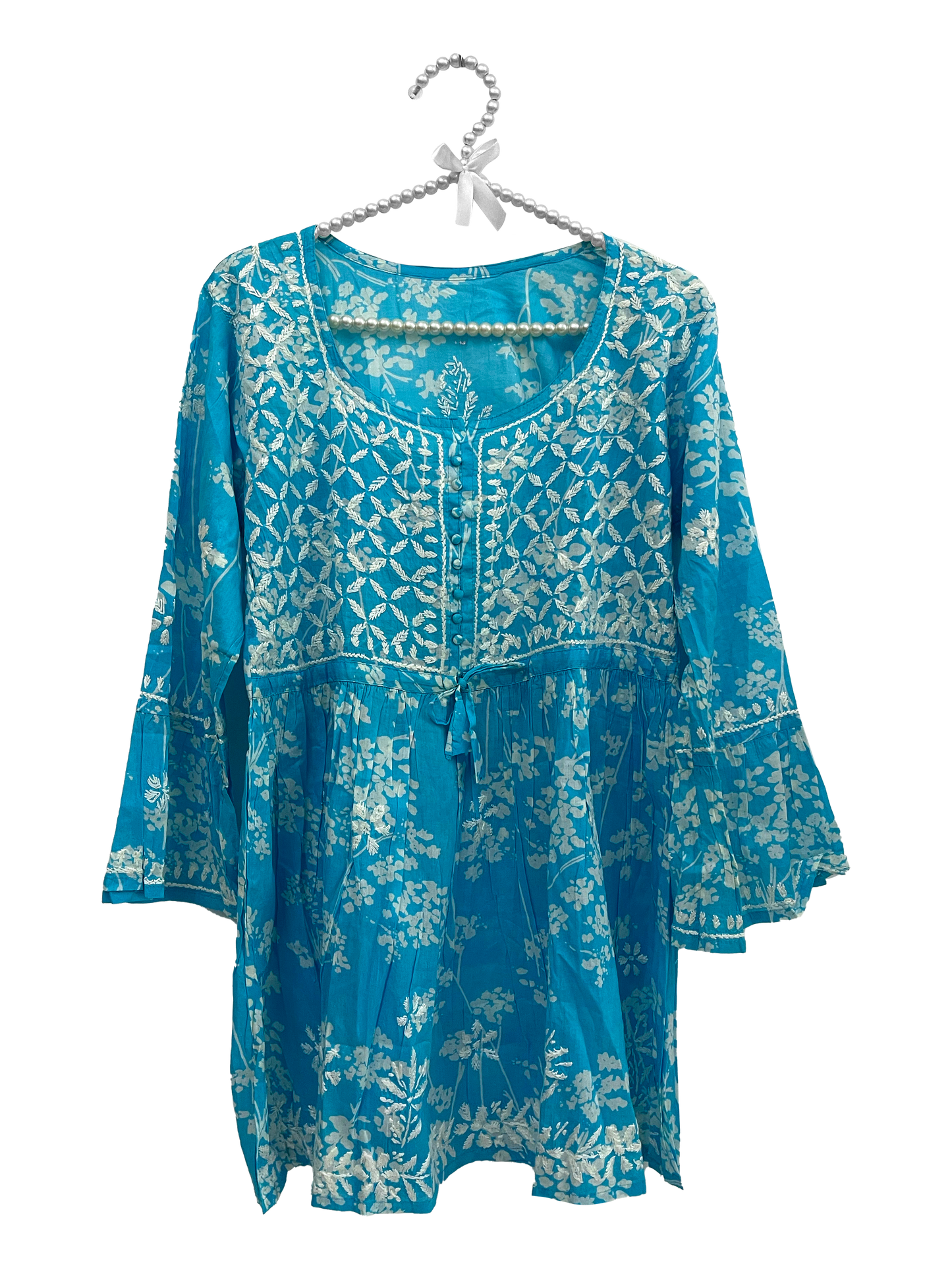 Mulmul cotton short kurti Light Blue