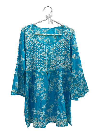 Mulmul cotton short kurti Light Blue