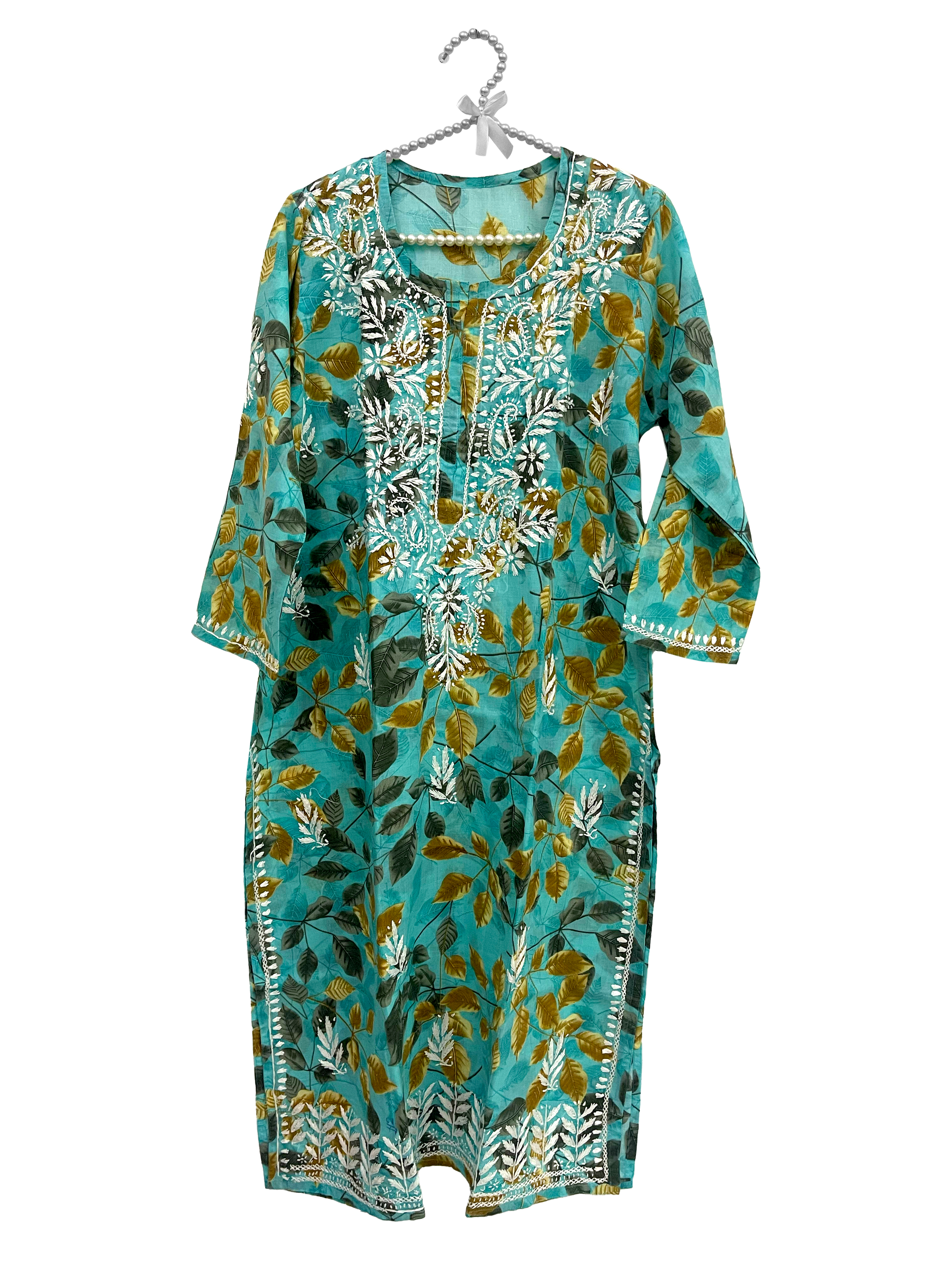 Mulmul Cotton long kurti Green