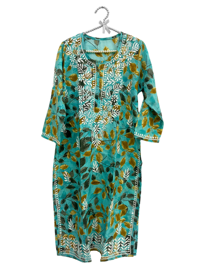 Mulmul Cotton long kurti Green