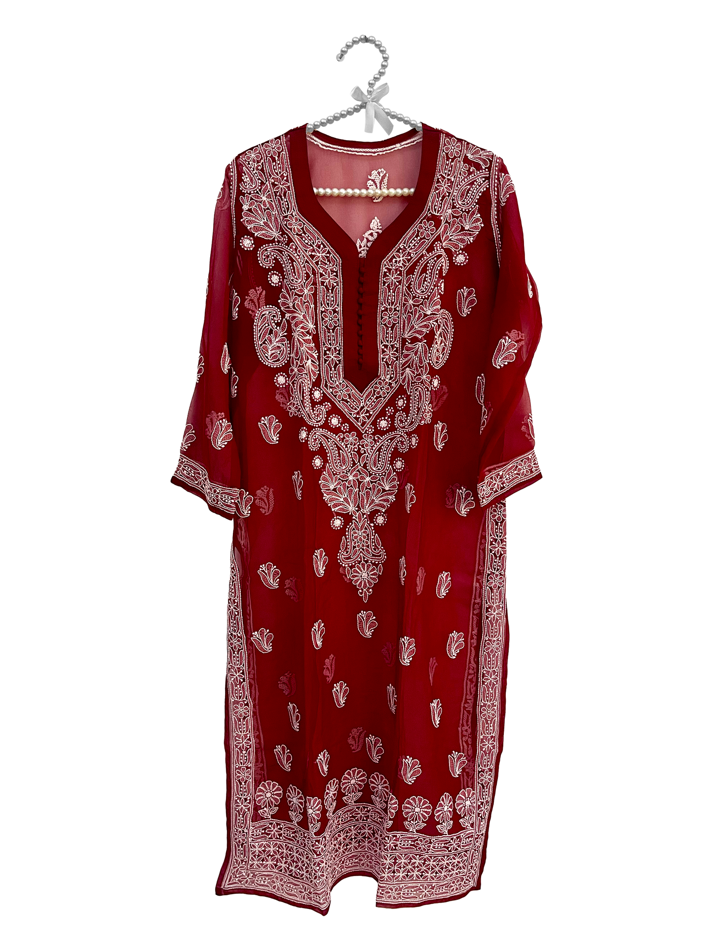 Gala Daman Straight Long Georgette Kurti  Maroon