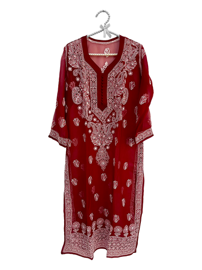 Gala Daman Straight Long Georgette Kurti  Maroon