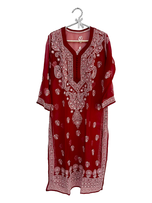 Gala Daman Straight Long Georgette Kurti  Maroon