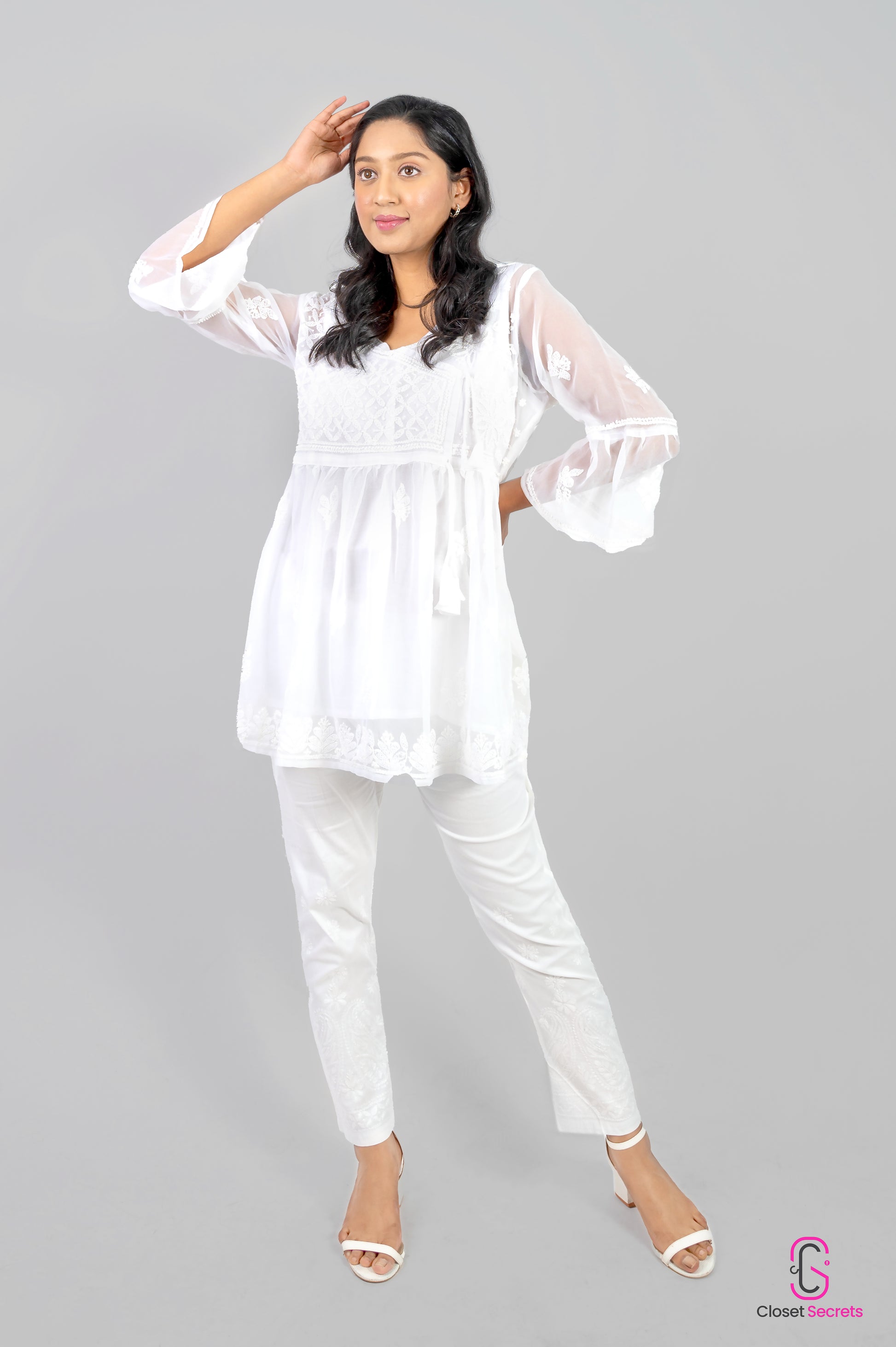 Georgette Frock Kurti White