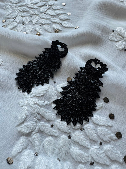 Peacock Earrings in Black Finish – Elegant Statement Jewellery