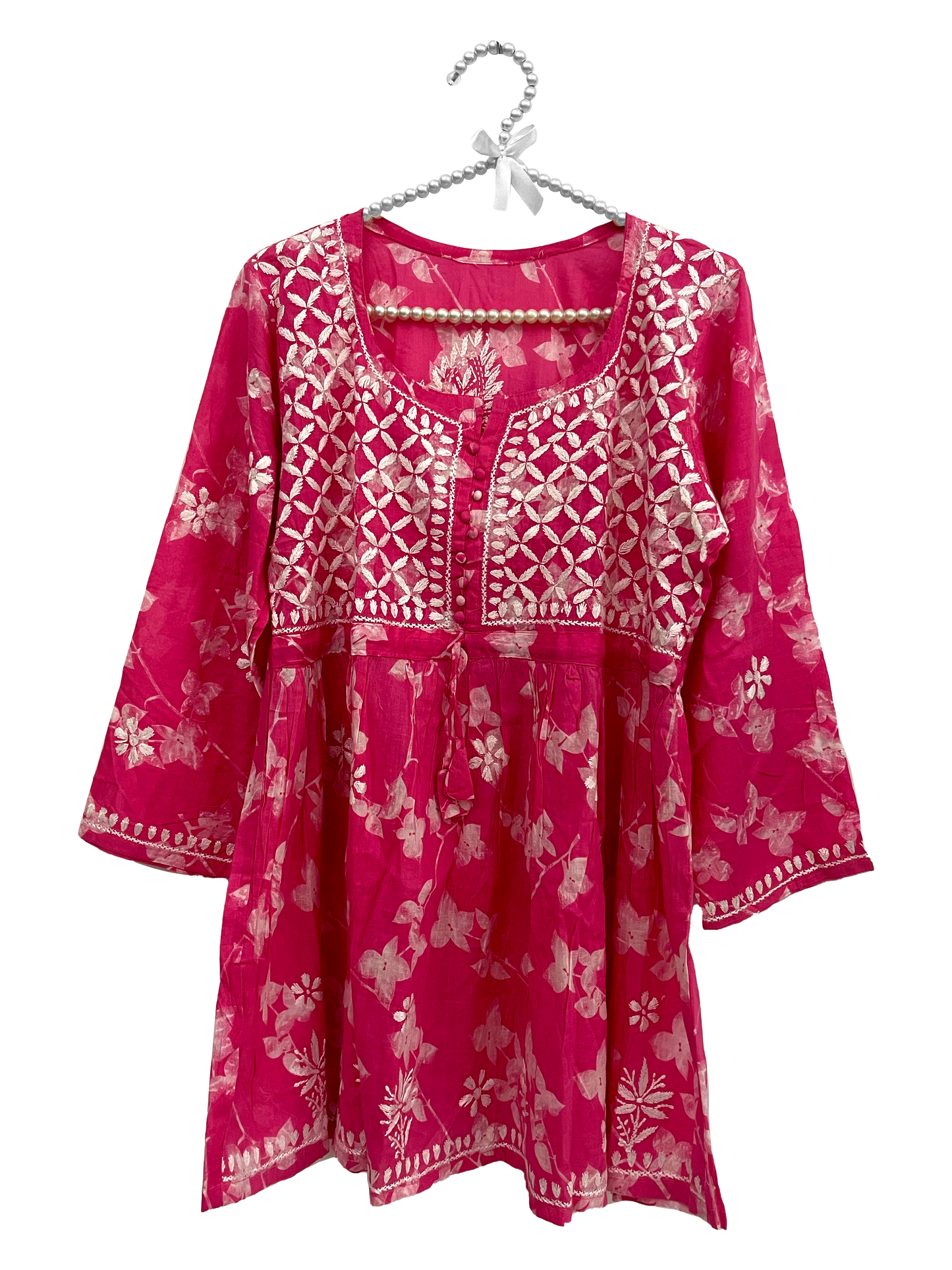 Mulmul cotton short kurti Pink