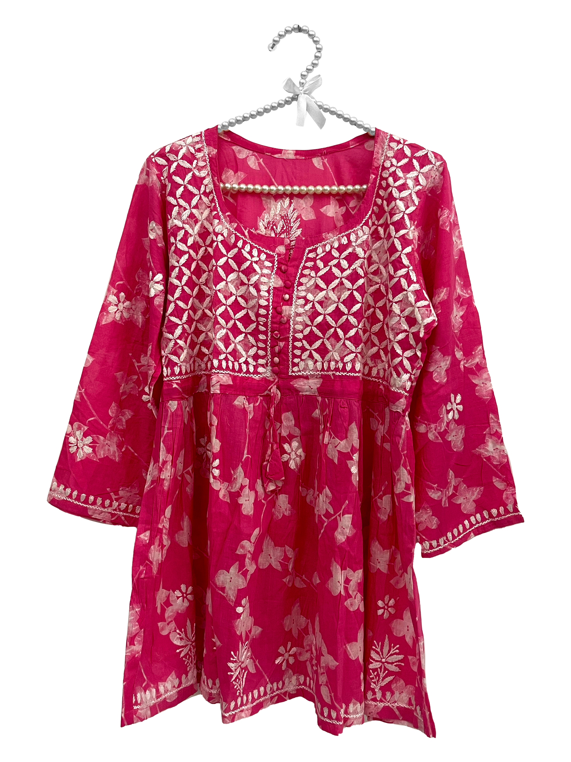 Mulmul cotton short kurti Pink