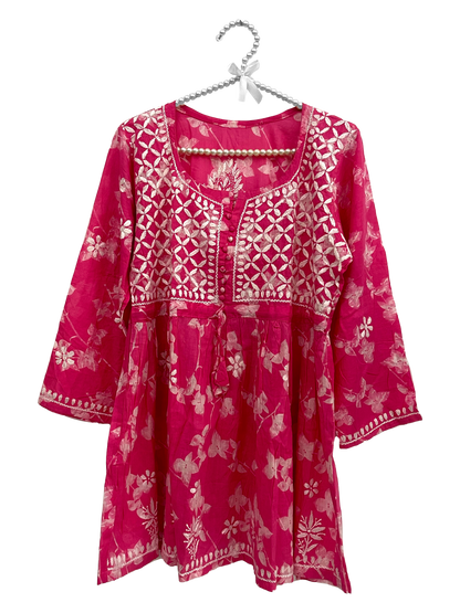 Mulmul cotton short kurti Pink