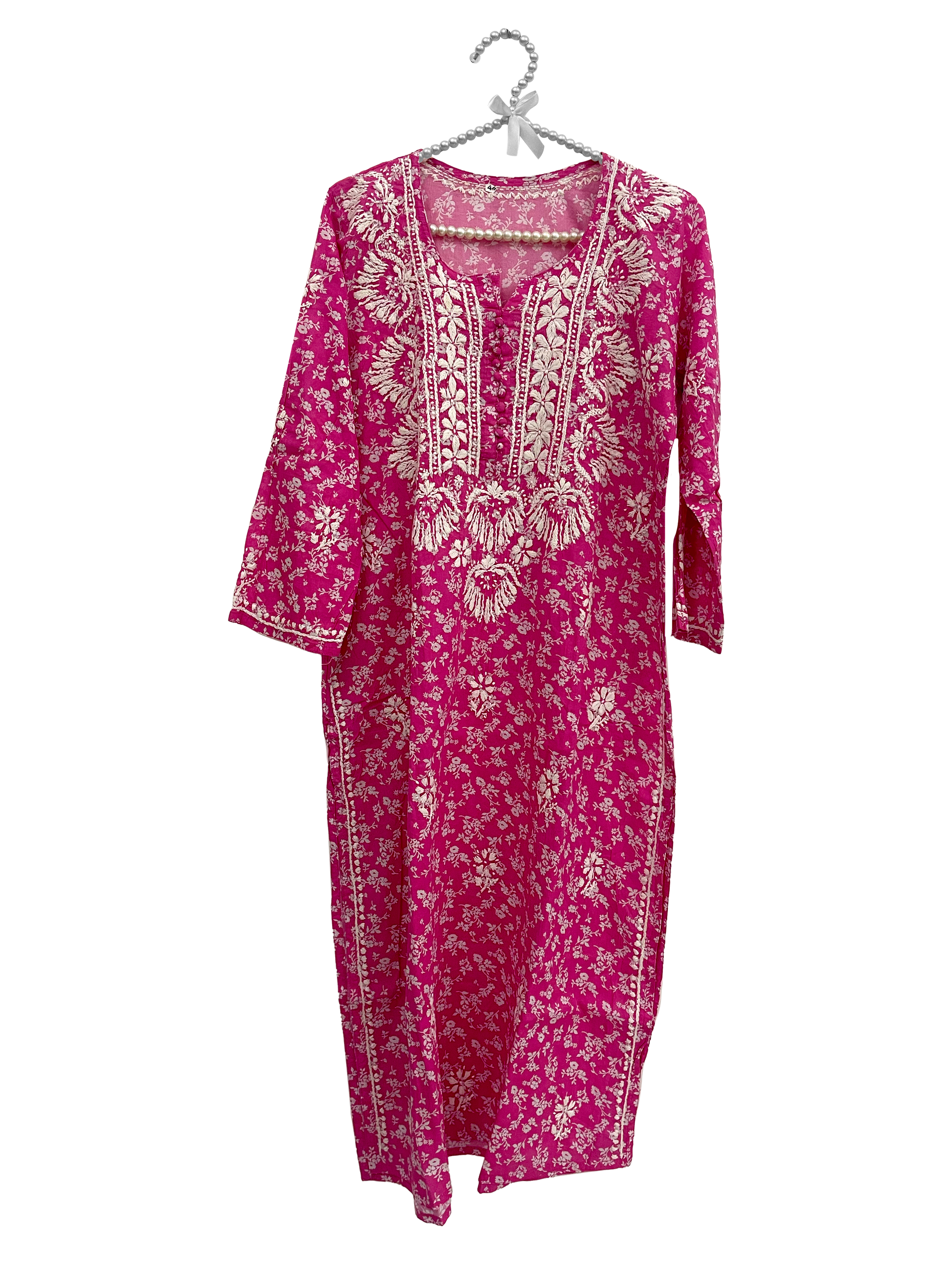 Mulmul Cotton long kurti Dark Pink