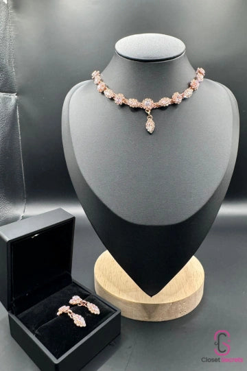 Light Pink Floral Necklace with Teardrop Pendant - NL 14  | Closetsecrets