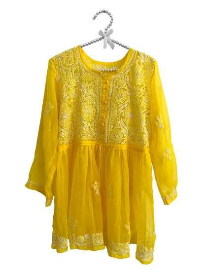 Georgette Frock Kurti Yellow