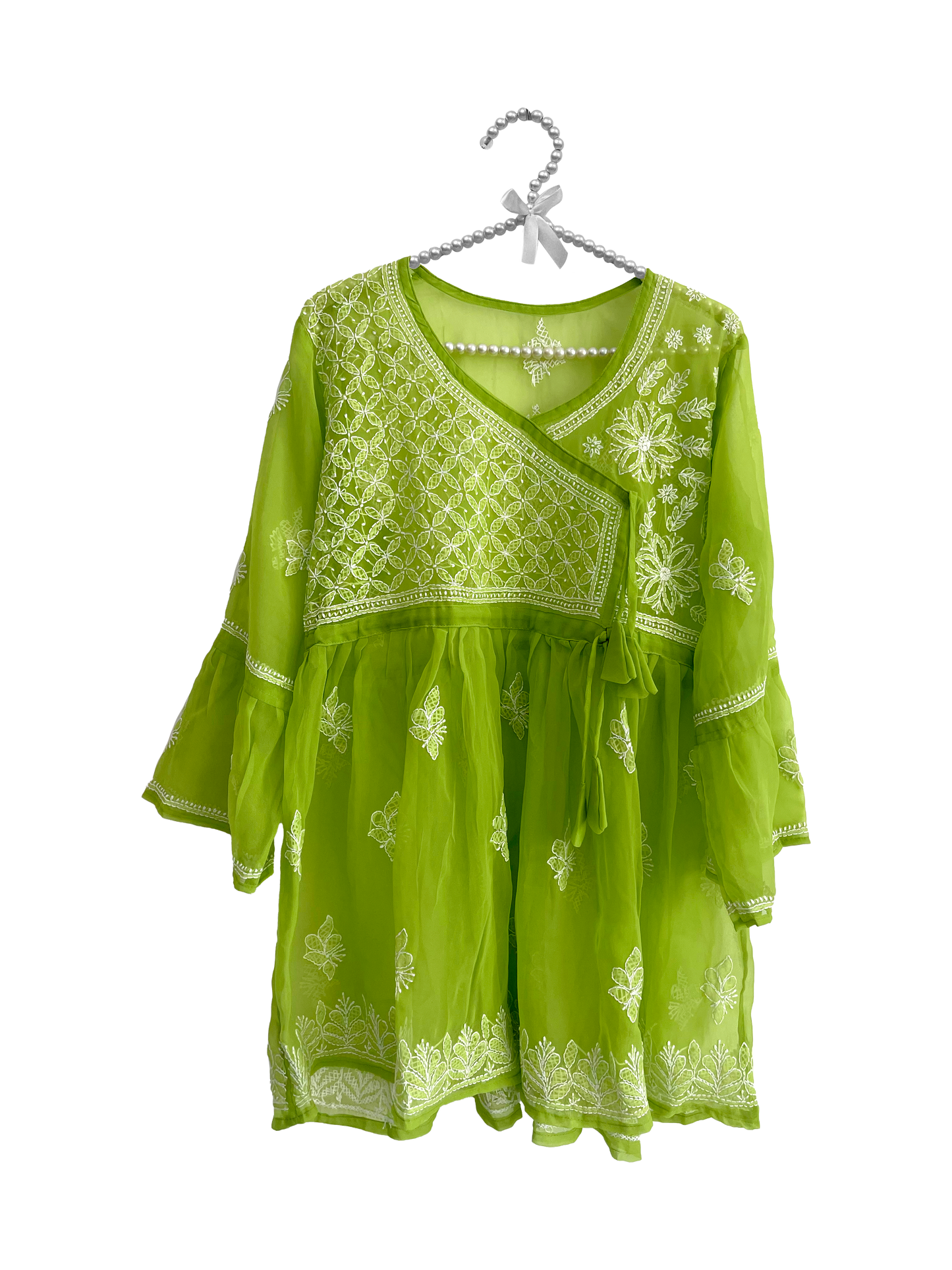 Angrakha Style Short Kurti in (Georgette) Light green