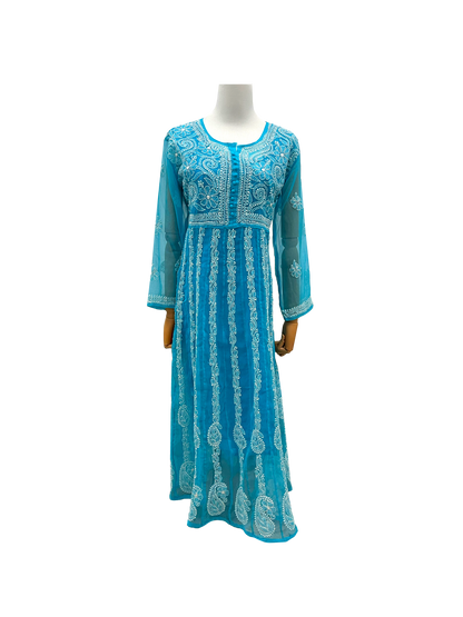 Georgette Anarkali all over work Blue