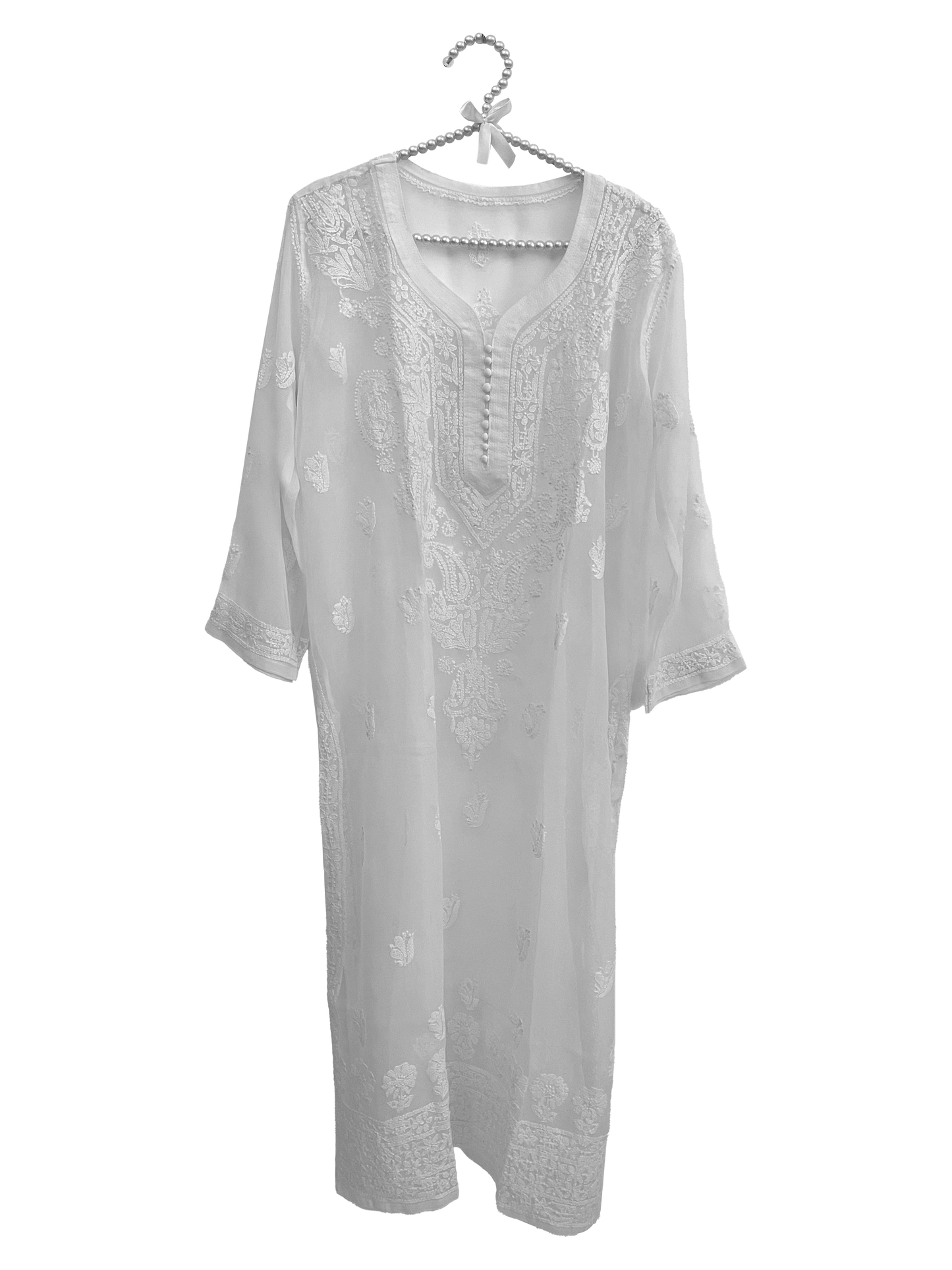 Gala Daman Straight Long Georgette Kurti  White